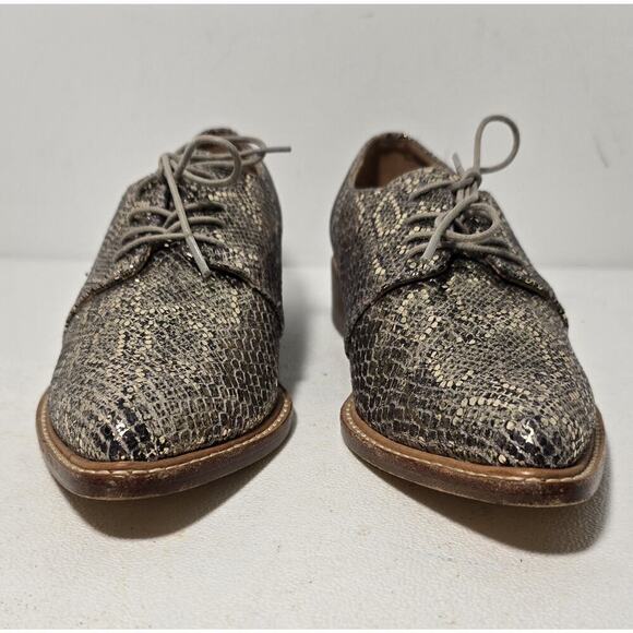 James Chan Gracie Embossed Snakeskin Lace-up Flats Metallic Pointed Toe 6 B - Picture 4 of 8